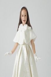 Elegant Winter Shawl Princess Coats Outwear Jacket Baby Girls Dress Girls Manteau White Plush Flower Cloak Coat Clothes2347734