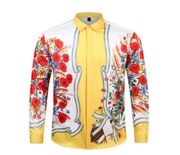 True Reveller long sleeve tops flower shirts male red rose shirt men gold yellow shiny rose flower shirt man derss blouse8233844