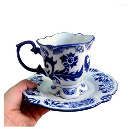 Cups Saucers Flower Coffee Cup Vintage Set Latte Cappuccino Chinese Tea Decorative Heat Resistant Tazas Mugs EH50CC