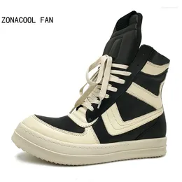 Casual Shoes Men High Ankle Tenis Masculino Genuine Leather Winter Boots Women Lace Up Sneaker Zip Flats Black White For