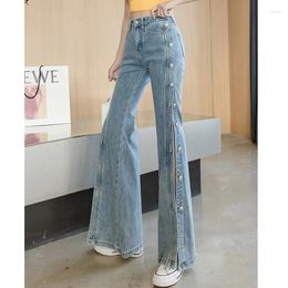 Women's Jeans Oversize Denim Pants 2024 Women Vintage Pocket Long Sexy Heavy Industry Wide Leg Summer Thin Side Open Button Streetwear