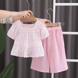 Clothing Sets 2024 Summer Baby Girl Clothes 9 To 12 Months Outfit All Over Print Square Collar Short Sleeve T-shirts And Pants Kids Girls