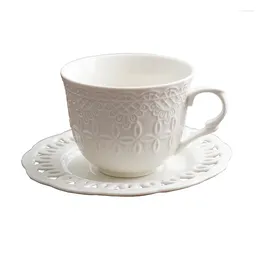 Cups Saucers White Reusable European Creative Coffee Cup Set Breakfast Cute Latte Ceramic Mate Smoothie High Tea Tazas Mug EH50CC