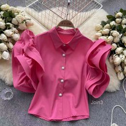 French niche design with ruffled edge shirt for womens summer wear new fashionable and versatile lapel cardigan