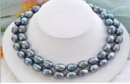 NOBLEST RARE NATURAL 1215MM SOUTH SEA BLACK BLUE PEARL NECKLACE 35quot GOLD CLASP1906015