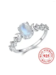 Cluster Rings 1pc Fashionable S925 Sterling Silver Four-claw Oval Moonstone Crescent Ring For Women Date Party Jewellery