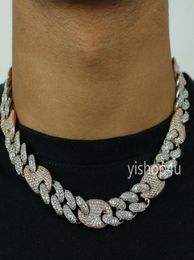 20mm Iced Cuban Oval Link Diamond Chain Necklace Bracelet 14K Two Tone Rose GoldWhite Gold Cubic Zirconia Jewelry Mariner Cuban 7696539