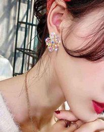 Korean Version Of Luxury Crystal Peach Blossom Earrings Women039s Small Flower Earrings 2022 New Tide Sweet Silver Needle Earri5769670