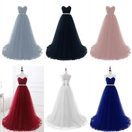 Simple Designed Royal Blue Black White Pink Long Party Dresses A Line Sweetheart Backless Corset Long Evening Prom Gowns With Belt CPS551