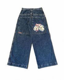 harajuku Hip Hop Retro Skull Streetwear JNCO Jeans Y2K Mens Graphic Baggy Jeans Black Pants Punk Rock Gothic Wide Leg Trousers j73k#