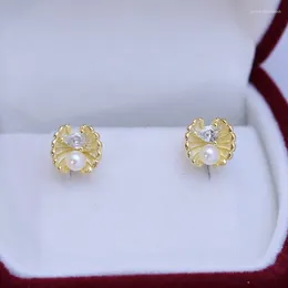 Stud Earrings ED36 Lefei Fashion Luxury 3-4mm Strong Lustre Few Flaw Freshwater Pearl Gold Love Bee For Women 925 Silver Jewellery Gift