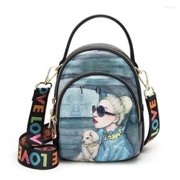 Shoulder Bags Cartoon Printing Women Handbag Mini Colorful Wide Straps Bag For Female Crosssbody Cute Cellphone