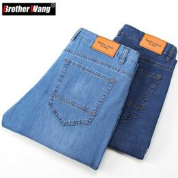 Men's Jeans Spring Summer Thin Mens Business Straight Jeans 2023 New Fashion Regular Fit Light Blue Stretch Denim Pants Male Brand Trousers Y240603T81F