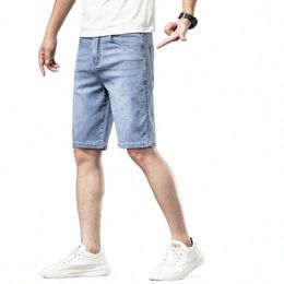 summer Thin Men's Straight Soft Denim Shorts Casual Blue Cott Fi Stretch Comfortable Baggy Short Jeans Male X2kl#