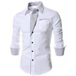 Men's Dress Shirts Men Slim Fit Fashion Long Sleeve Top Shirt Stand Collar Colour Block Button Up