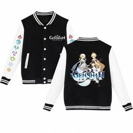 genshin Impact Baseball Jacket Carto Graphic Coat Men Women Harajuku Autumn Sweatshirt Jacket Black Pink Baseball Uniform Tosp s3PI#