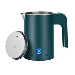 Small electric kettle stainless steel, 0.6-liter portable travel kettle, double-layer structure, mini hot water boiler heater, business camping, travel, office