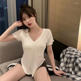 Women's T Shirts Women Casual Summer Simplicity Solid Basic Short Sleeve T-shirts Female Korean All-match Tops V-neck Black White Skinny