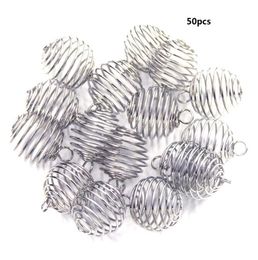 50pcs 2530mm Plated Spiral Bead Cage Charms Pendants Hanging Hollow Lantern Ball Spring Pendant for Women and Men Jewellery Making3348311