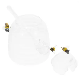 Dinnerware Sets Honey Pot Jars With Dipper Container Glass Syrup Dispenser Kitchen Clear Crisper Bee