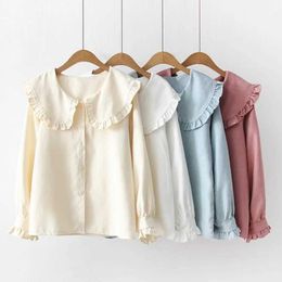 Womens Blouses Shirts Wetsuits Drysuits 2020 Korean Spring Autumn Long Sleeve Ruffles Peter Pan Collar Women Blouse Shirts Tops Female School Uniform Girls Wh
