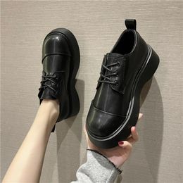 Casual Shoes Platform Women Oxford 2024 Autumn Vintage Brown Leather Flats Lace Up Fashion Loafer Black