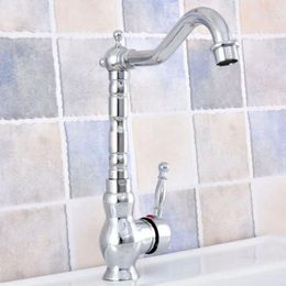 Kitchen Faucets Chrome Finish Brass Single Hole Deck Mount Basin Faucet Swivel Spout Bathroom Sink Cold Water Taps 2sf648