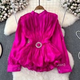 Rose Pink Waist Tie up Shirt 2024 New French Luxury Light Luxury Design Sense Small Top for Women