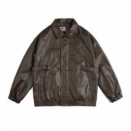 pu Leather Bomber Jackets Mens Japanese Retro Motorcycle Clothes Baseball Uniform Winter Outdoor Oversized Harajuku Street Coats K4qw#