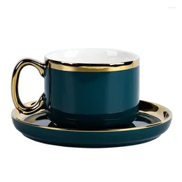 Cups Saucers Dark Green Gold Rim Coffee Cup Set Ceramic Simple Royal 200ml Juego De Tazas Cafe Modern Design Porcelain Kitchenware Mugs