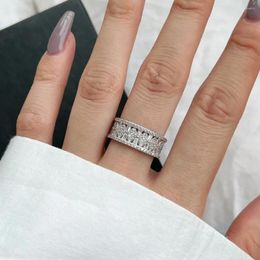 Cluster Rings 925 Silver Women's Ring White Water Drop Trapezoid Full Diamond Zircon Inlaid Niche Fashion Temperament Wide Version