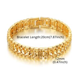 Chain Punk Bracelet 8/12MM 14k Yellow Gold Chunky Hand Chain Wristband Bracelets Bangle For Men Women Fashion Jewellery Braslet 2024