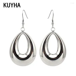 Dangle Earrings Silver Colour Water Drop Hollow Stainless Steel For Women Jewellery Lead And Nickel High Polish