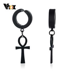 Charm Vnox Punk Ankh Cross Earrings for Men Black Stainless Steel Dangle Earring Hiphop brinco Gifts Y240531RL8N