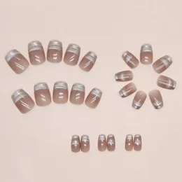 False Nails Square Head Cat Eye Fake Waterproof Full Cover Wearable Manicure Nail Tips French Girl