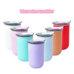 12oz Tumbler with Colourful Lid Stainless Steel Single Wall Vacuum Insulated Wine Glasses Coffee Mug Wholesale HJ6.7