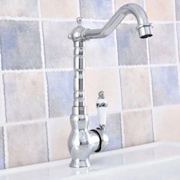 Kitchen Faucets Chrome Finish Brass Single Hole Deck Mount Basin Faucet Swivel Spout Bathroom Sink Cold Water Taps 2sf652