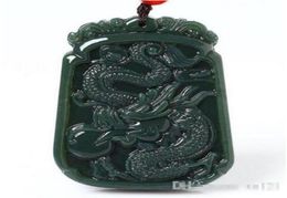 Fine Jewelry Hetian Jade Handmake Carved Chinese Dragon Necklace Pendant Lucky Necklace Women men Jewelry1513575