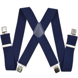 Suspenders Mens 50mm wide and heavy-duty large-sized work strength clip on pants with adjustable bracket X-back elastic Trouser navy blue Y240606PHIE