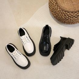 Casual Shoes Autumn Spring Women Oxford Flat On Platform Black Lace Up Leather Sewing Round Toe Zapatos Mujer