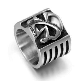 Rings Vintage 14K White Gold Ghost Skull Ring For Men Wide Punk Gothic Rings Male Heavy Hip Hop Ring Jewelry Gifts