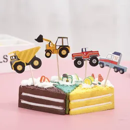 Party Supplies Cartoon Car Truck Excavators Cupcake Toppers Pick Child Boy Birthday Wedding Cake Decoration Kids Gift