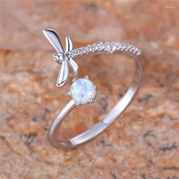 Wedding Rings Boho Female Small White Fire Opal Stone Engagement Ring Trendy Silver Color Bride Jewelry Gift For Women