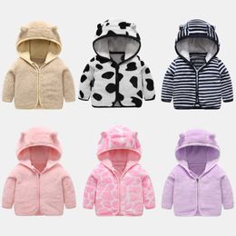 Baby Jackets Spring and Autumn Children's Coral Plush Coat Thickened and Warm Baby Clothing Boys and Girls Zipper Hooded Top