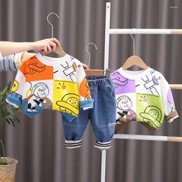 Clothing Sets 2024 Korean Spring Baby Boy Two Piece Clothes Set Cartoon Space Pig Sweatshirt Jeans Pants Suit Kids Toddler Girl Outfit