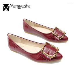 Casual Shoes Japanned Leather Pointed Toe Single Metal Buckle Shallow Flats Boats Women Brand Soft Bottom Office Ladies Moccasins