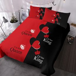 Bedding Sets 3pc Duvet Cover Set Couple Love Hearts Black Red Splice Pattern Soft Comforter And Matching Pillowcases