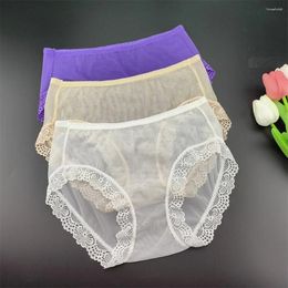 Women's Panties 3 Pieces Transparent See Through Women Plus Size Ruffles Lace Sexy Underwear Ladies Perspective Brief Underpants Dhxqr