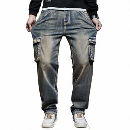 42 44 Plus Size Jeans Men Denim Pants Baggy Jeans Vintage Cargo Pants Loose Fi Causal Trousers Male Big Size Bottoms w2m2#