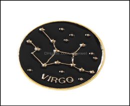Pins Brooches Jewellery Twee Constellations Round Brooch Pin Gold Letters Circle Alloy Cor Badges Women Backpack Sweater Bag Hat Clo2871648